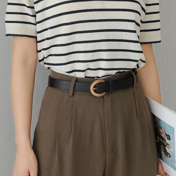 

belts for women luxury designer brand fashion simple alloy pin buckle belt shirt dress jeans leather 2.8cm wide lady, Black;brown