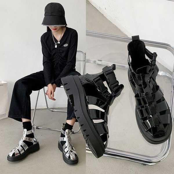 

boots med heel shoes boots-women 2021 ladies mid calf rubber leather sandals summer elegant lolita flock square toe mid-calf sl, Black