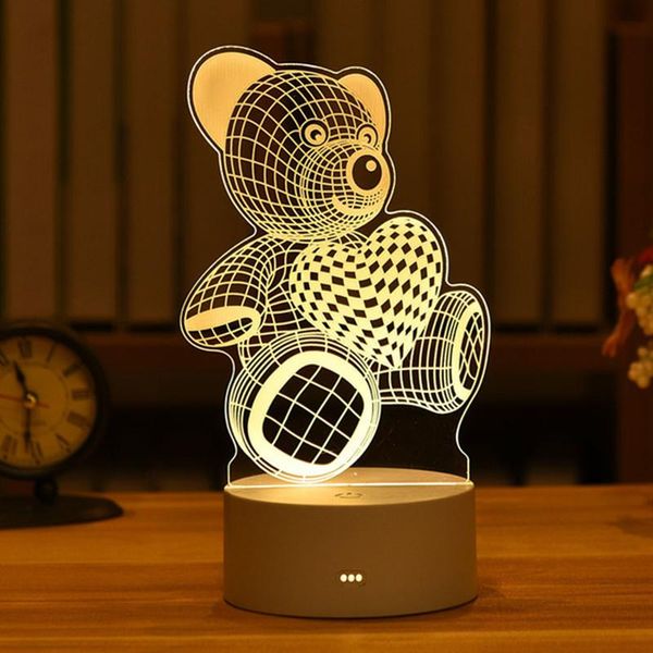 

night lights love heart/bear/ decorativ room table lamp 3d acrylic led light romantic wife/children birthday/valentine's day gift
