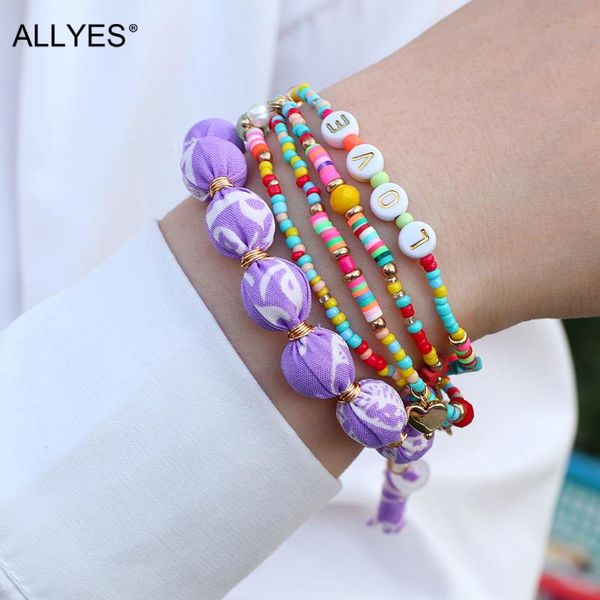 

charm bracelets allyes bohemian acrylic ball beads for women handmade ethnic trend fabric bracelet bangle female jewelry, Golden;silver