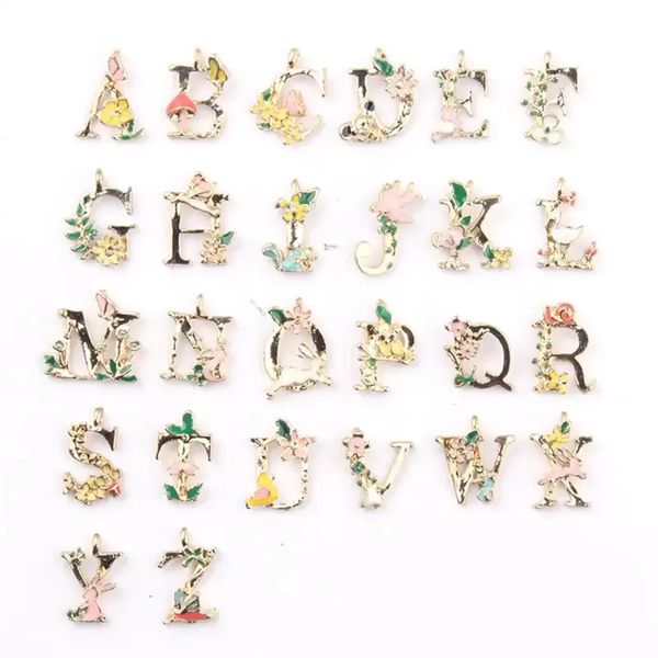 

genuine 26 english letter charms pendants jewelry diy drop oil alloy flower art bracelets components women men charm fashion 0 48cw m2, Bronze;silver