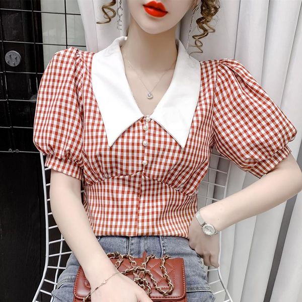

women's blouses & shirts 2021 summer dress hubble-bubble sleeve short brim small unlined upper garment of french design feeling coat, White