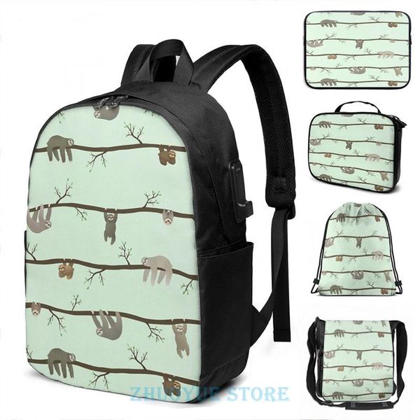 

backpack funny graphic print sloths usb charge men school bags women bag travel laptop