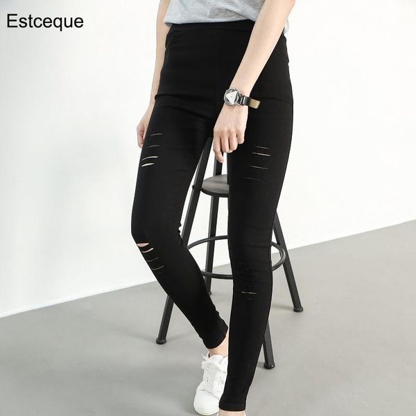 

women's pants & capris women high waist tight casual hole pencil female 2021 autumn plus size elastic black, Black;white