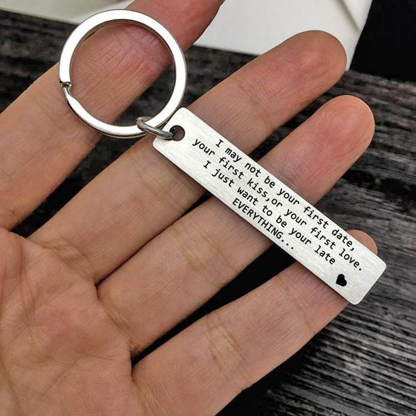 

keychains i may not be your first date kiss or love keychain fathers day boyfriend mens gift for him dad, Silver
