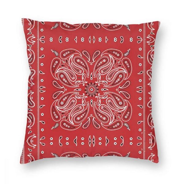 Kissen/Dekokissen, rotes Bandana-Muster, quadratischer Bezug, Polyester-Überwurf, individuelle Kissenbezüge