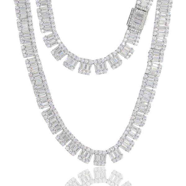 

iced out sparking bling cz cluster tennis link chain 5a baguette cubic zirconia hip hop rock cool women choker necklace chains, Silver
