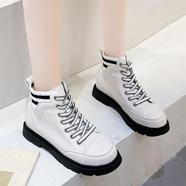 

boots leather square heel lace retro short women's shoes 2021 women solid color all-match fashion booties round toe, Black