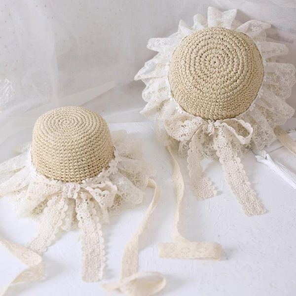 

caps & hats lace sun for child wide brim straw beach side cap floppy female dome hat fringe kids summer panama a329, Yellow