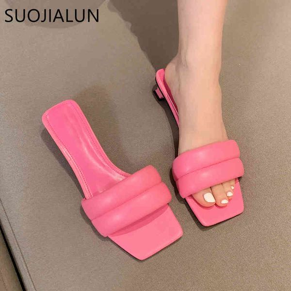 Suojialun 2021 nova marca mulheres chinelo moda bordado sandal sapatos quadrados de salto baixo senhoras verão outdoor praia flip flops k78