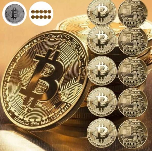 

10pcs creative souvenir gold plated bitcoins coin collectible gift bitcoin art collection physical commemorative coins