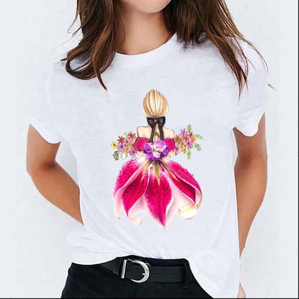 

casual girl flower floral women t shirt fashion print graphic tee, White
