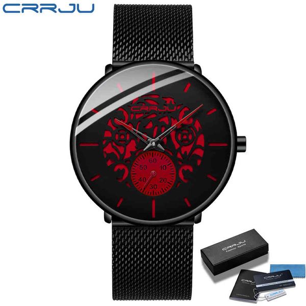 Relogio Masculino CRRJU Moda uomo Casual Casual Impermeabile Mesh Strap Quartz Orologio da polso Unico Retro Abito Cool Dress da uomo Guarda regalo 210517