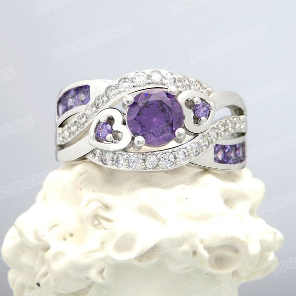 

purple diamond love ring european and american four prong wedding ladies various color styles, Golden;silver
