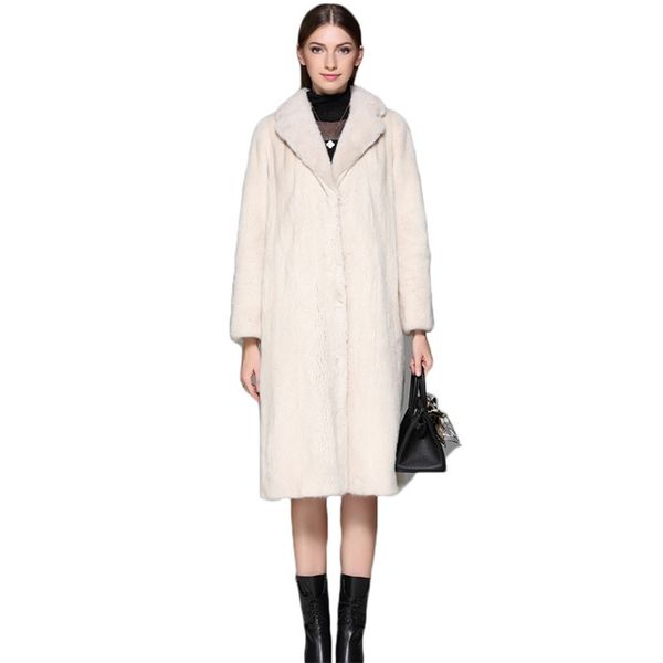 Faux pele casaco mulheres bege m-4xl plus size solto outono inverno moda manga longa calor jaqueta de vison feminina lr866 210531