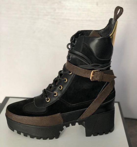 

2021 ankle boot snow boots martin desert women leather laureate platform white bee star trail lace-up winter boot high heels with box, Black