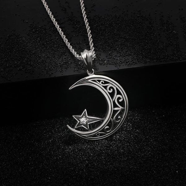 

pendant necklaces 2021 arrived stainless steel men vintage star with moon 60cm long chain fashion necklace male jewelry, Silver