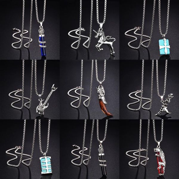 

pendant necklaces punk retro animal snake bull cross horn silver color metal long chain necklace for men women neck jewelry gift