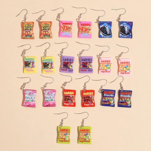 

dangle & chandelier 1pair kawaii resin earrings creative puffed mini potato chips food s925 drop for women girl gift, Silver