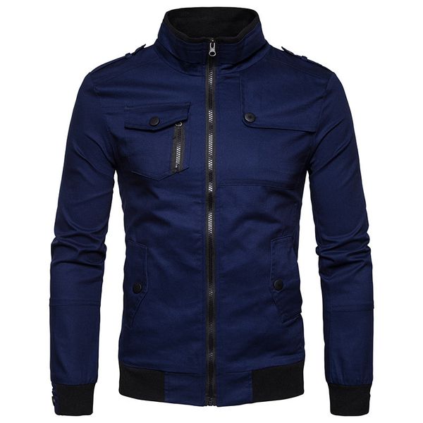 

men's long color collar woolen jacket with casual, thin multi-pockets, Black;brown