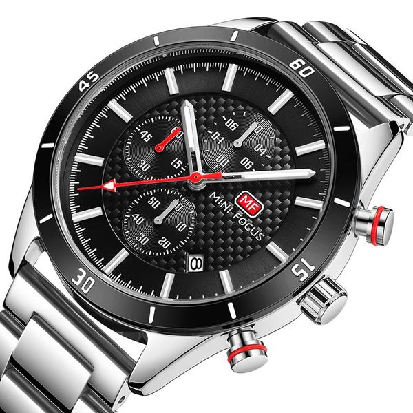 

wristwatches causal sport chronograph men's watch stainless steel band wristwatch big dial quartz watches with luminous pointers whatch, Slivery;brown