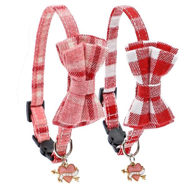 

cat collars & leads pet bow collar with bell safety release device plaid print adjustment length for dog /