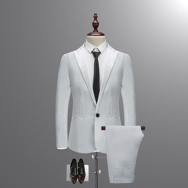 

suit thin male button suit pure color host blazer show jacket #4d26 pants, White;black