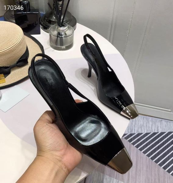 

slippers high heels women's soft leather sense niche light familiar square head goddess fan black girl shoes