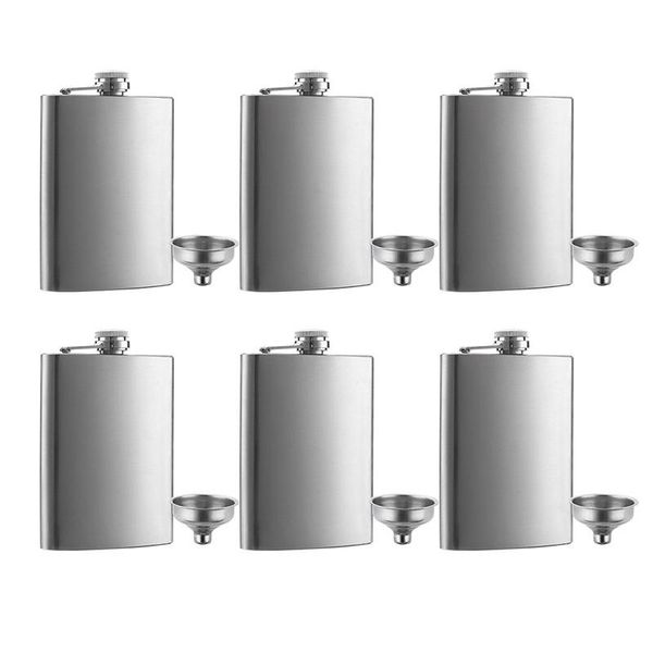 

hip flasks 6 pcs 8 oz stainless steel flask & funnel set, easy pour is included