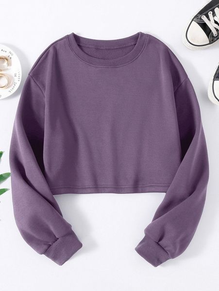 

1pc drop shoulder crop thermal sweatshirt i0hv#, White;black