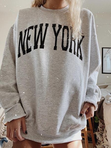 

women's hoodies & sweatshirts 2021 autumn and winter long sleeve round neck letter loose large sweater, Black