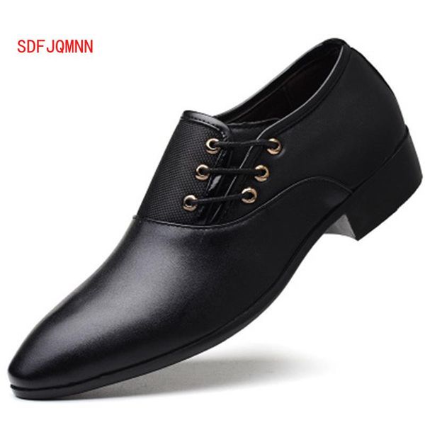 

dress shoes men formal leather luxury fashion wedding casual oxford pointed footwear, Black