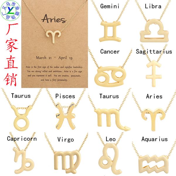 

12 zodiac pendant card short necklace, Silver