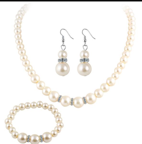 

earring necklace acrylic pearl rhinestone wedding decorations bride prom accessory, Black
