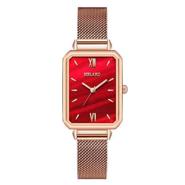 

casual designers yolako watches emerald square roman twill gradient watch women fashion mesh strap quartz wristwatch foreign trade wristwat, Slivery;brown