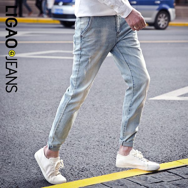 

ligao ligo autumn winter korean men's light jeans students' leisure elastic whitening slim leggings trend, Blue