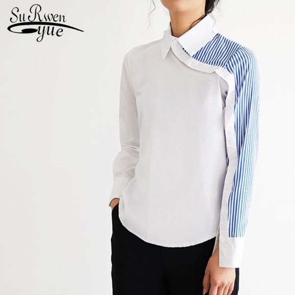 

casual slim women blouses long sleeve turn-down collar striped clothing elegant shirts 6050 50 210518, White