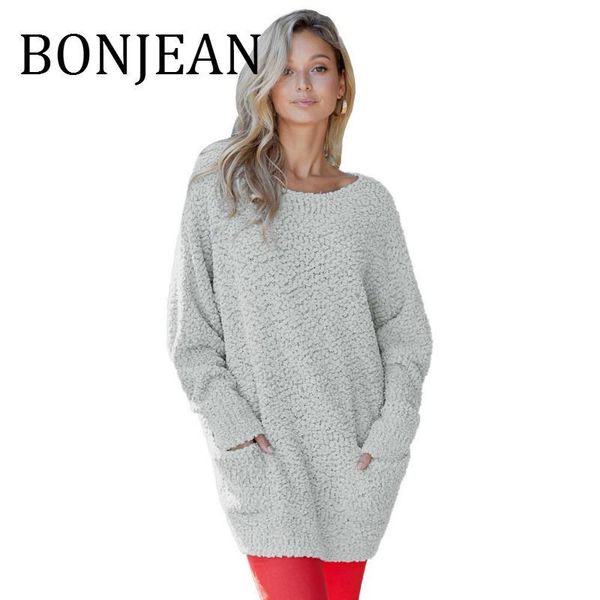 

women's sweaters bonjean 2021 autumn clothing loose and pullovers batwing sleeve knitted for women o-neck gray bj1601, White;black