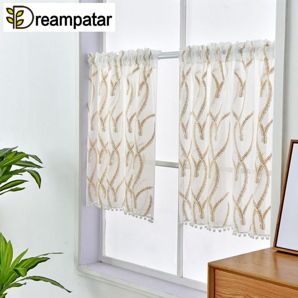 

curtain & drapes rural pastoral embroidery leaves rod window sheer kitchen half bookcase bay decoration tulle panel ml28b