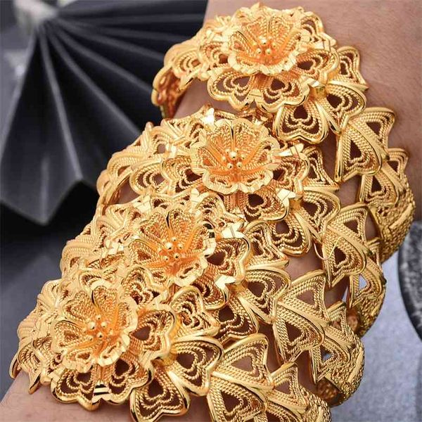 

most bangles bracelet dubai gold color for women vintage bride wedding africa arab jewelry 4pcs 210918, Black