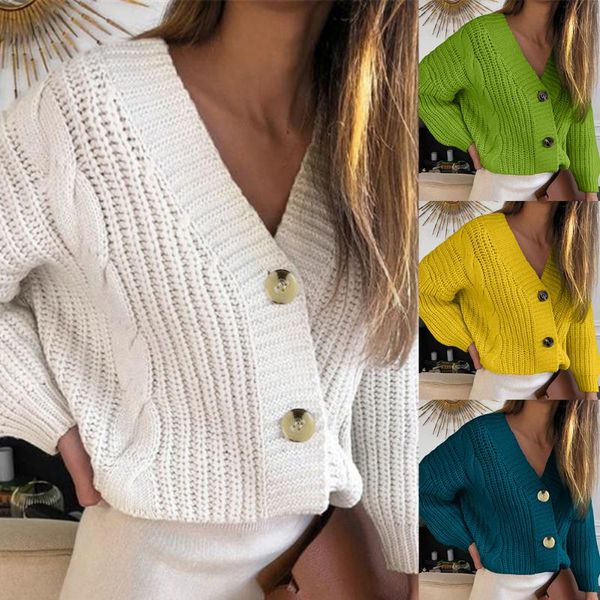 

women's knits & tees v-neck cardigan oversized sweaters women autumn 2021 long sleeve solid button loose coat femme warm clothes r, White