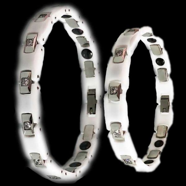 

link, chain couple white ceramic crystal bracelets men's health care germanium magnetic wrist accessories women's hand lover', Black