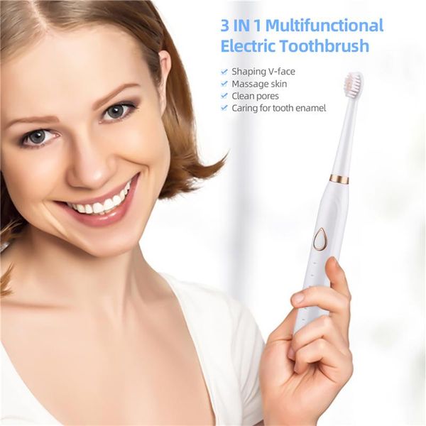 

smart electric toothbrush ckyein 3 in 1 ultrasonic timed silicone cleanser v-face beauty stick rechargeable cleaning
