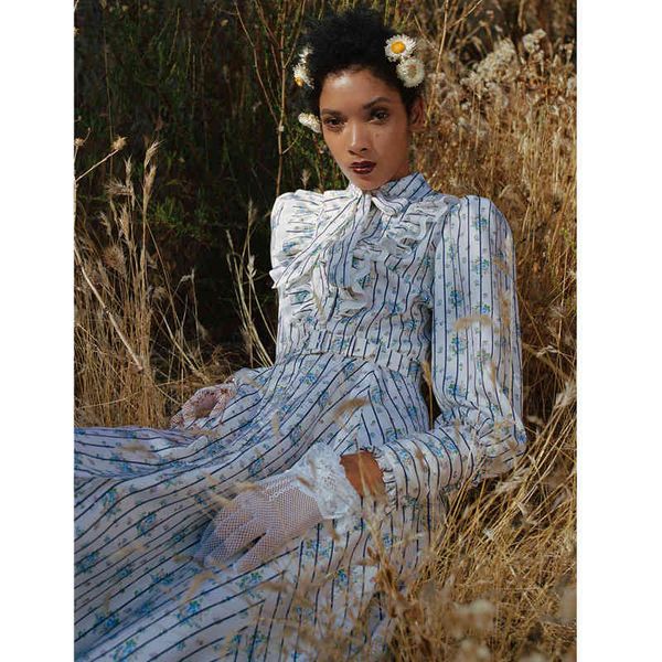 

runway fashion vintage women's party chic floral stripes dress, Black;gray