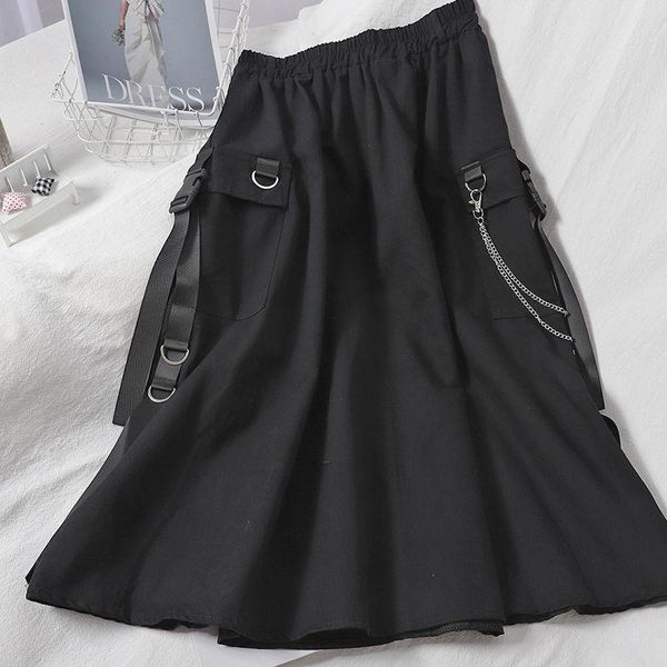 

skirts 2021 spring autumn skirt women cotton casual loose solid color summer ankle-length female costume, Black