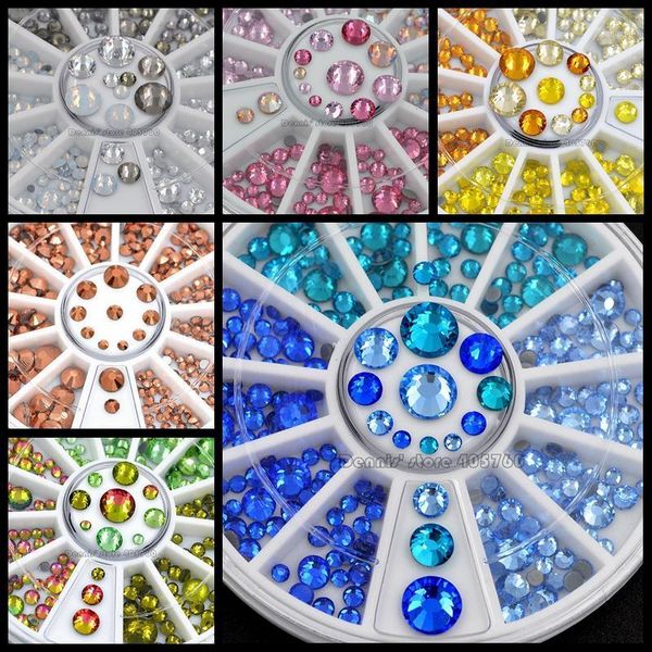 

wheel mix sizes glitter colorful fix flatback round facets diamond nail art rhinestones decorations manicure diy 7 series1, Silver;gold