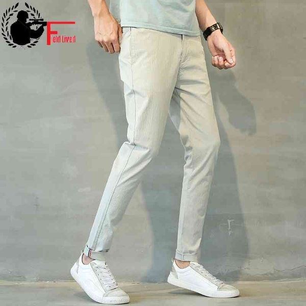 Pantaloni di lino Uomo leggero estivo Slim Fit Stretch Uomo Abbigliamento Coreano Street Style Moda Casual Pantaloni skinny Uomo 38 210518