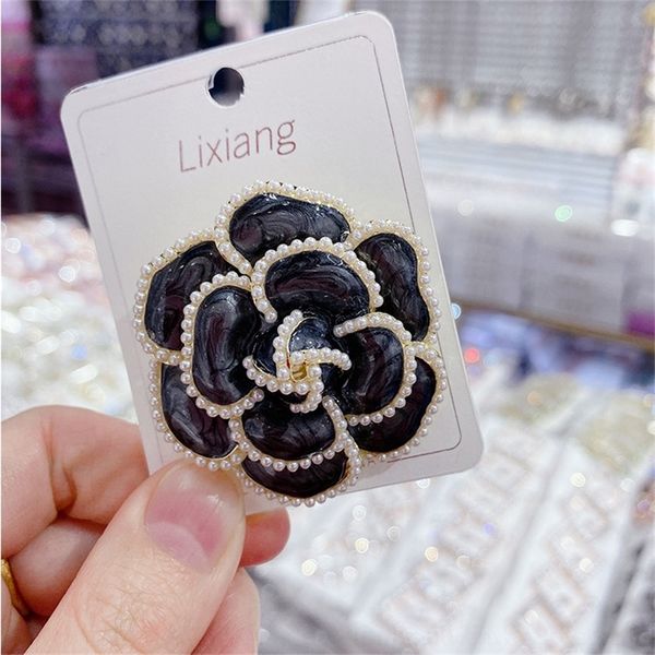 

rRzk camellia coat accessories autumn and winterhigh-end pins temperament korean style brooches big accessories pearl coat pearl brooch, Gray