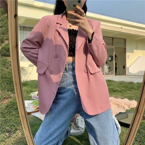 

autumn sunscreen brief coats solid lapel loose office lady thin ol streetwear all match blazers women women's suits &, White;black