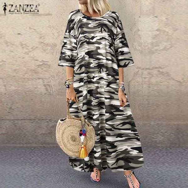 

casual dresses zanzea dress for women fashion camouflage printed summer sundress short sleeve tunic vestidos female robe oversized 3jsh, Black;gray